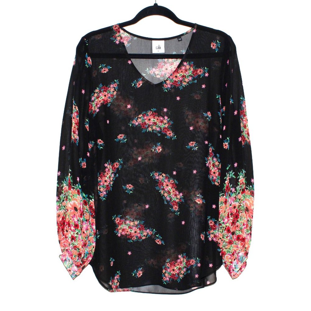 Cabi "Blooming" Sheer Puff Sleeve Floral Blouse